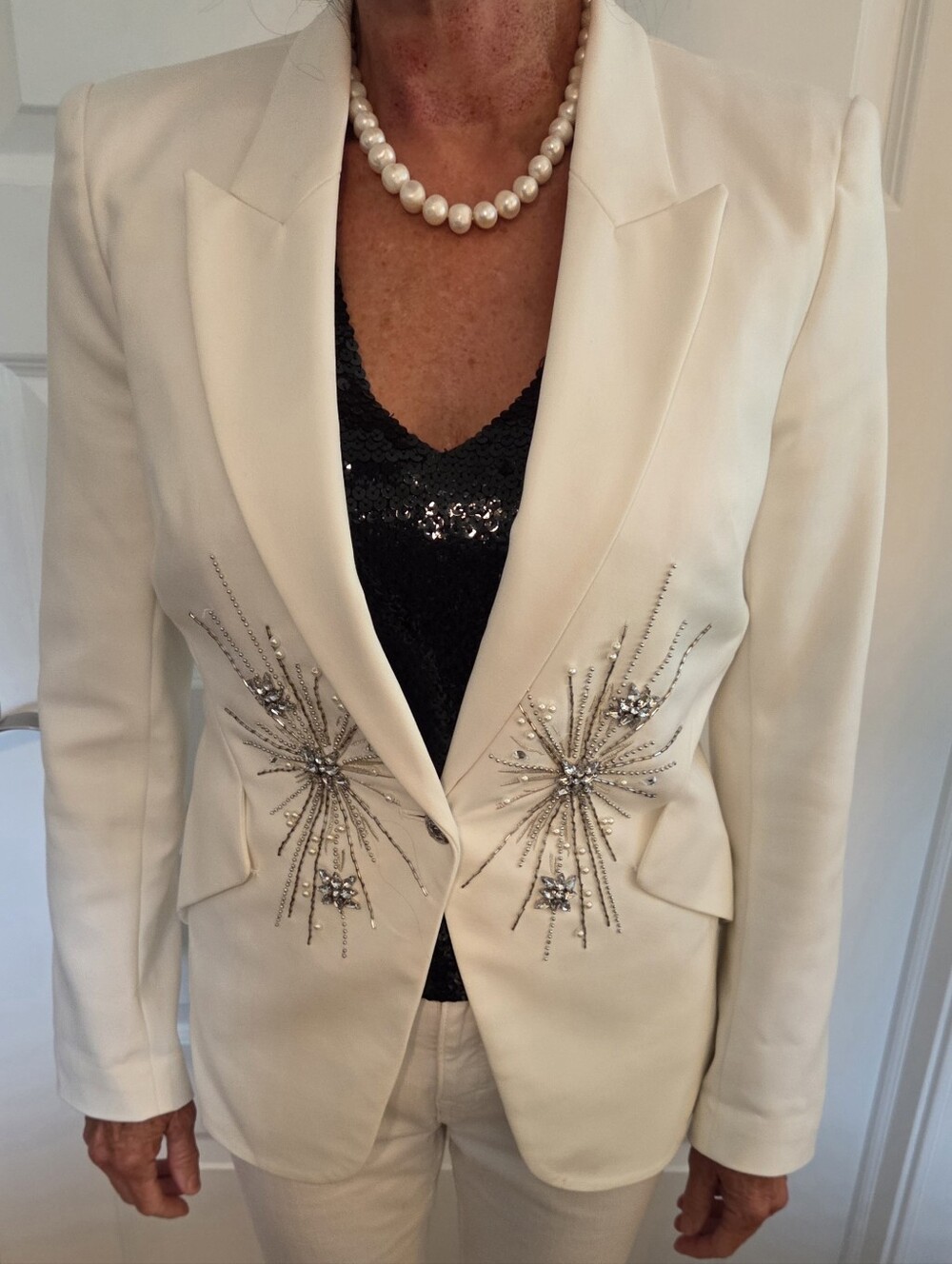 White House Black Market Winter White Beaded Starburst Blazer - Picture 4 of 6